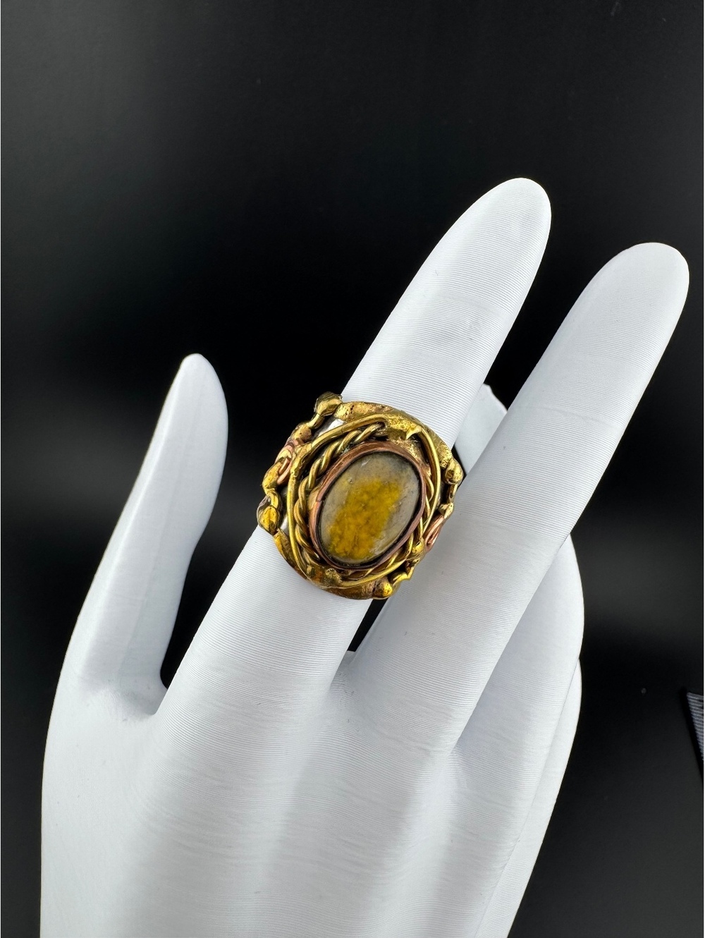 Mixed Metal and Bumblebee Jasper Stone Ring Adjustable